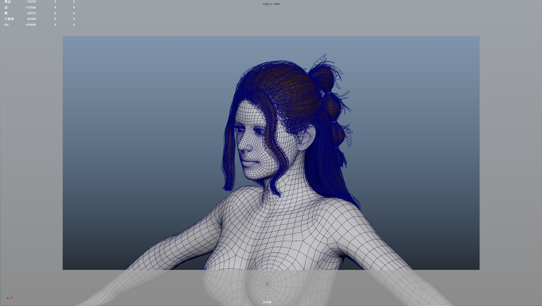 Realistic Female Hair Low-poly 3D model_9