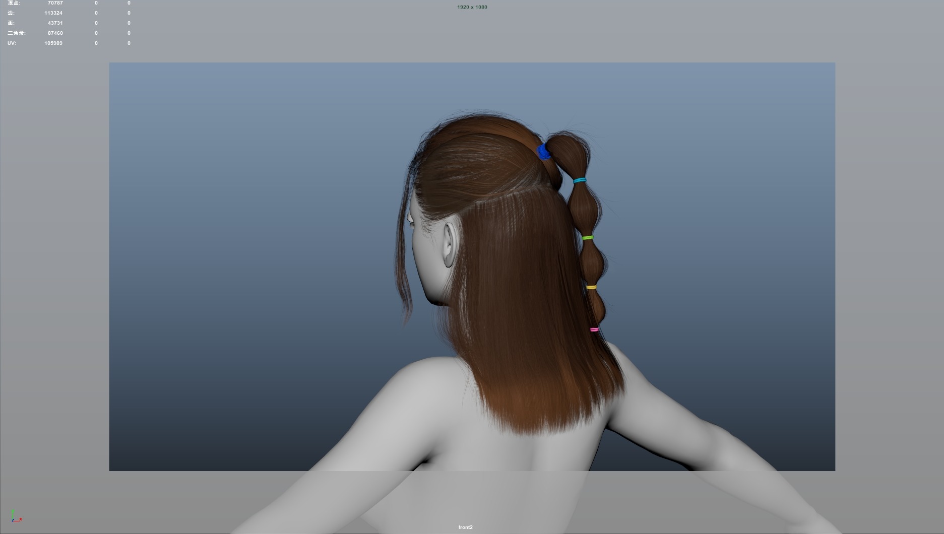 Realistic Female Hair Low-poly 3D model_6