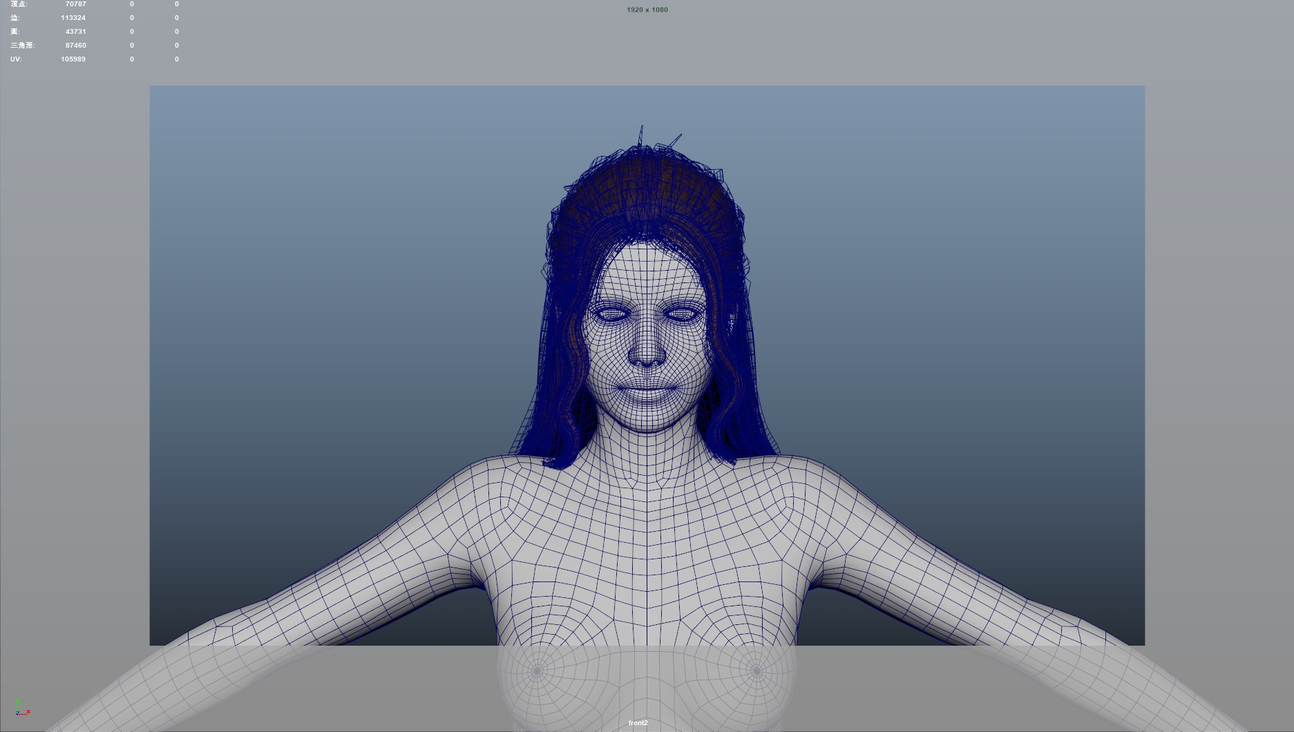 Realistic Female Hair Low-poly 3D model_8