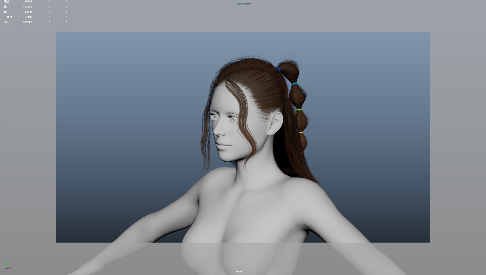 Realistic Female Hair Low-poly 3D model_5