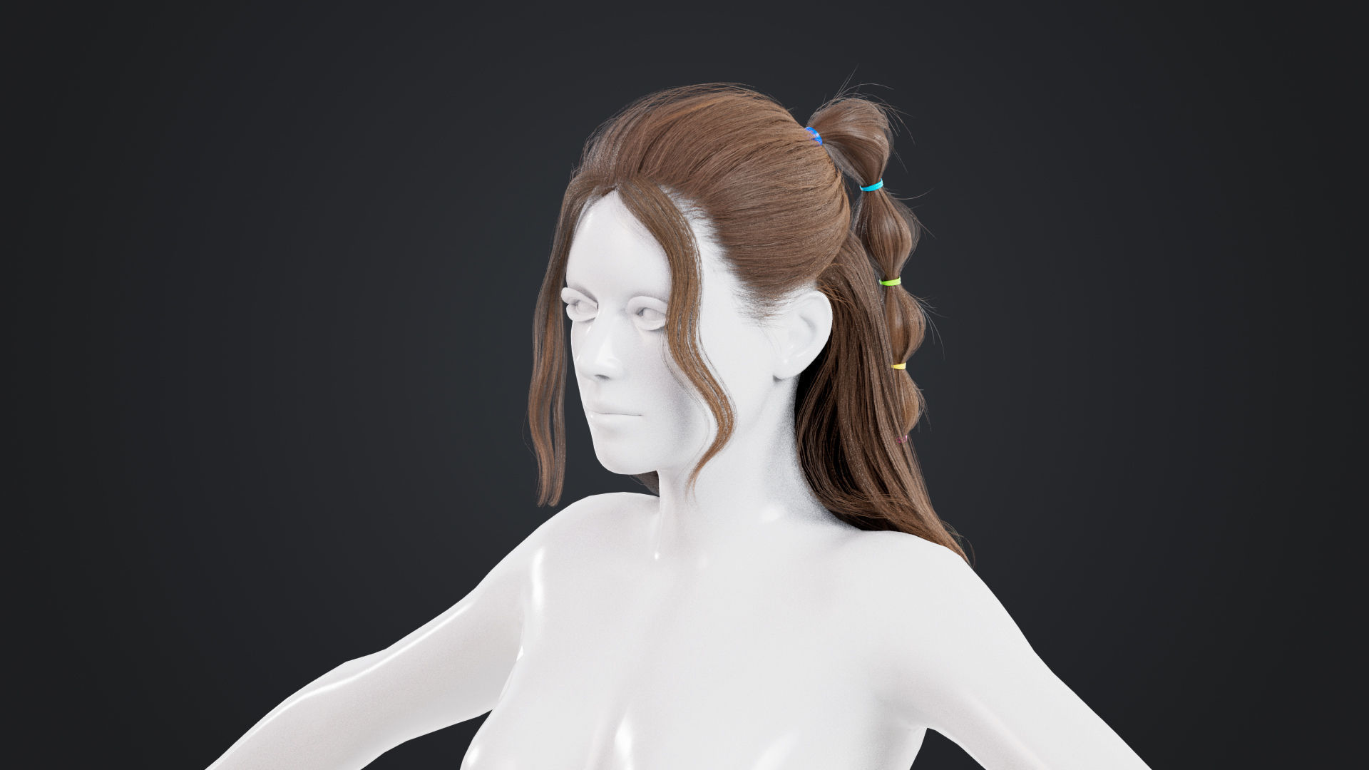 Realistic Female Hair Low-poly 3D model_2