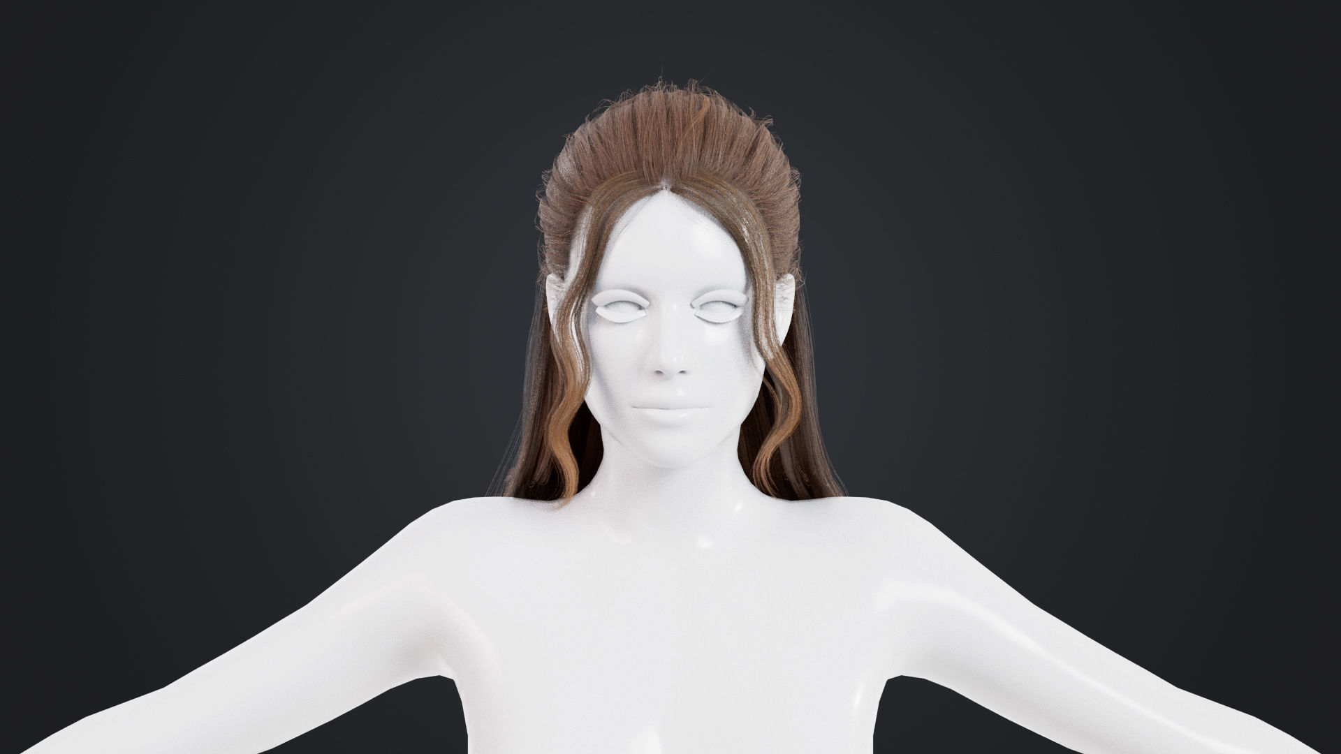 Realistic Female Hair Low-poly 3D model_1