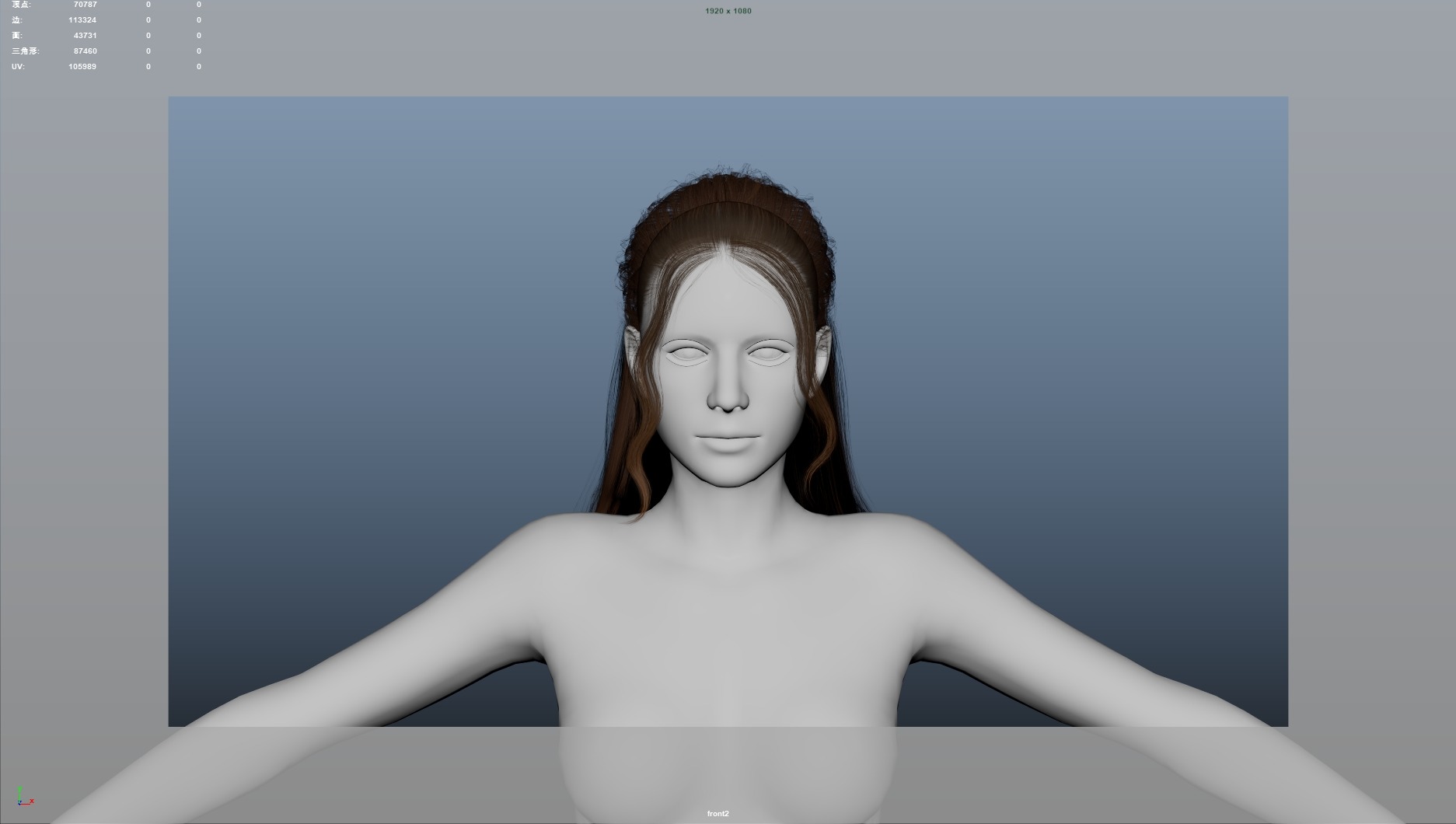 Realistic Female Hair Low-poly 3D model_4