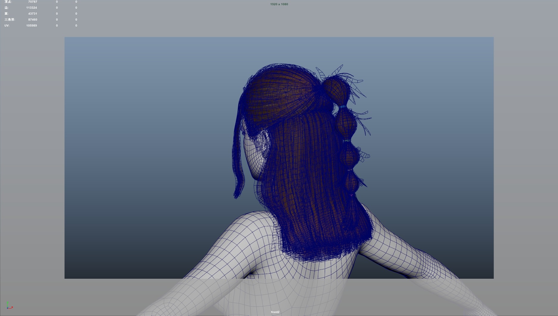 Realistic Female Hair Low-poly 3D model_10