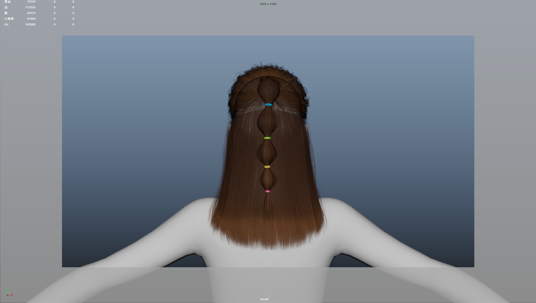 Realistic Female Hair Low-poly 3D model_7