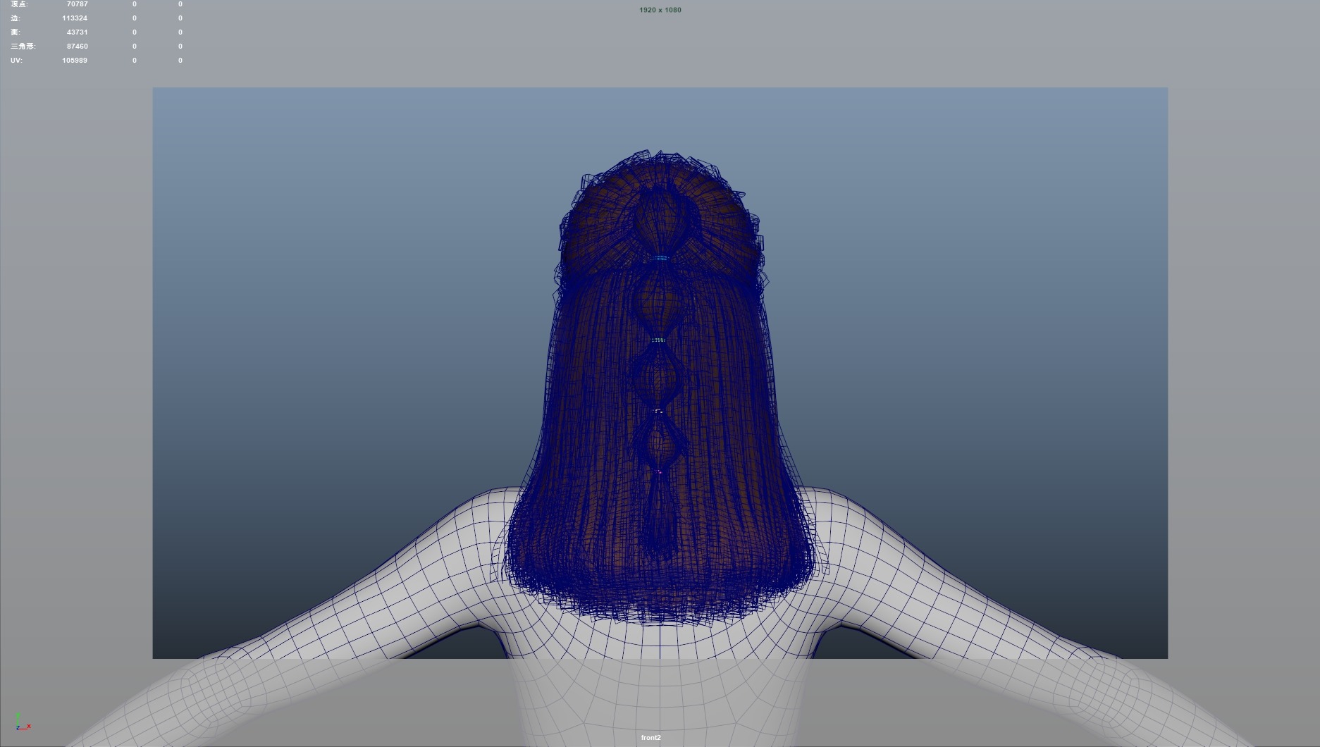 Realistic Female Hair Low-poly 3D model_11