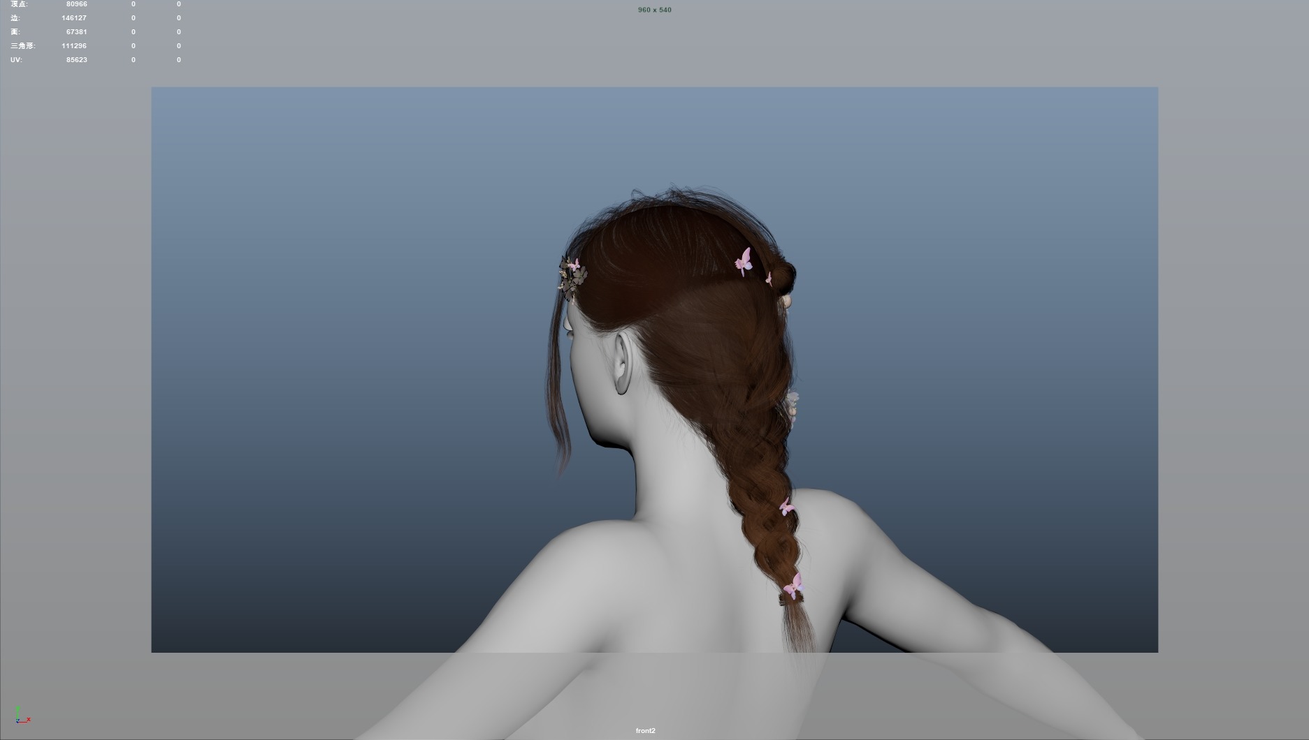 Realistic Female Hair Low-poly 3D model_6