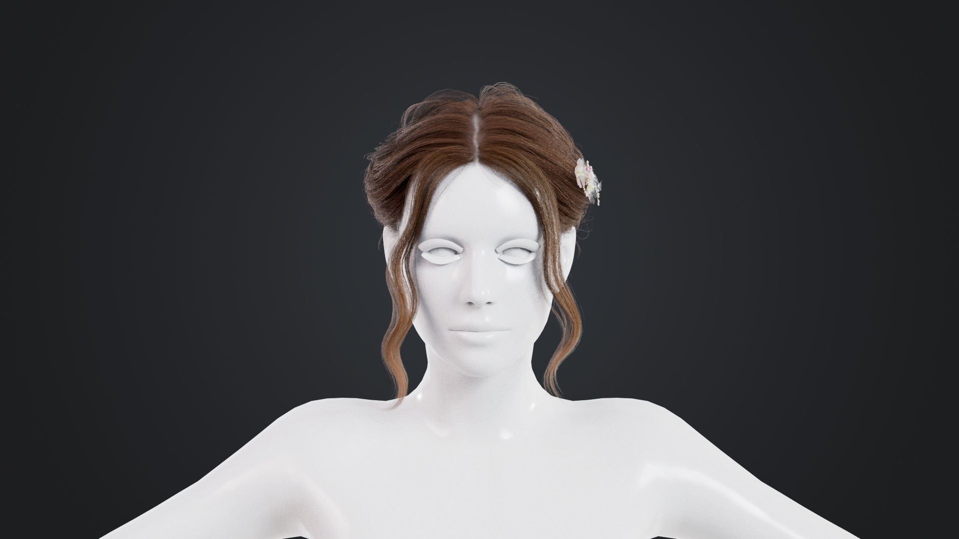 Realistic Female Hair Low-poly 3D model_1