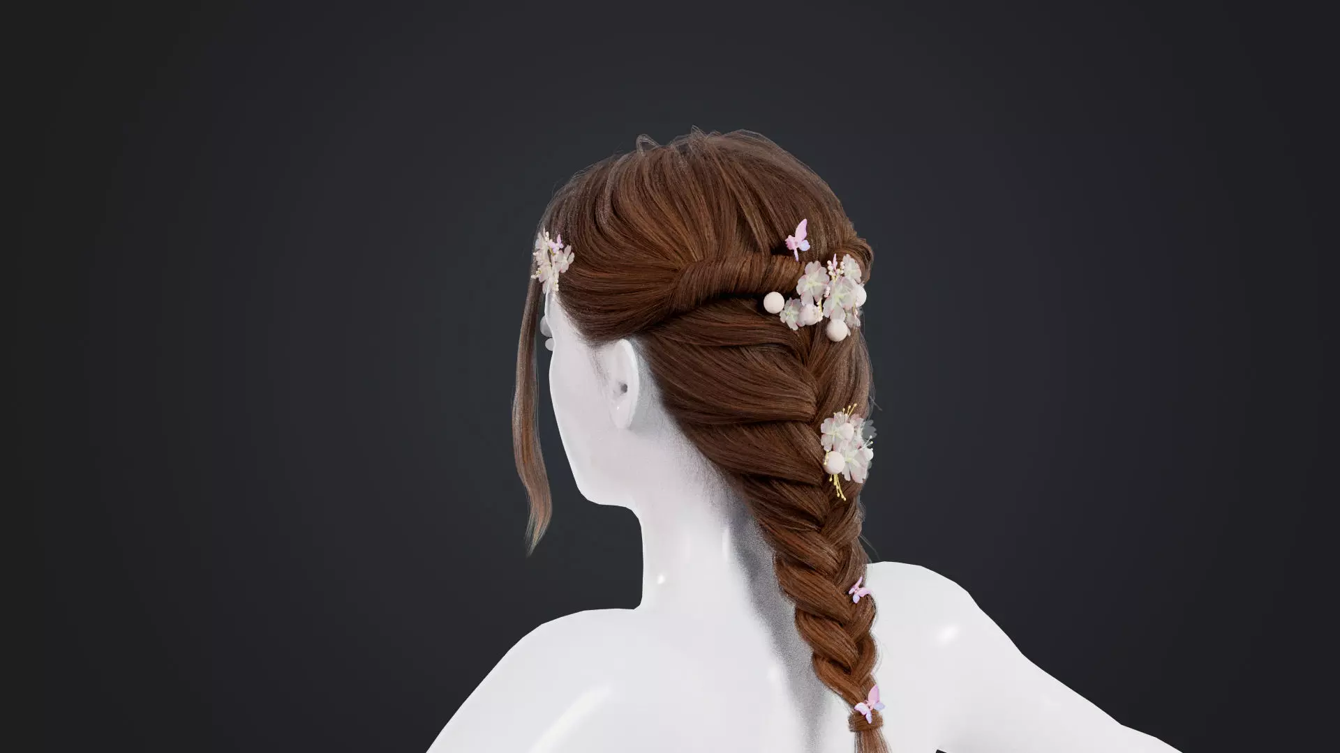Realistic Female Hair Low-poly 3D model_0