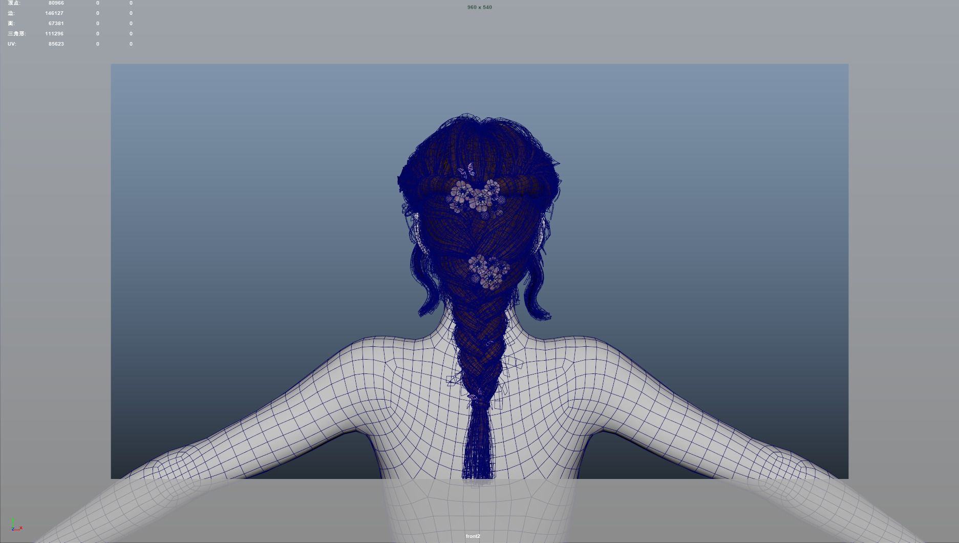 Realistic Female Hair Low-poly 3D model_11