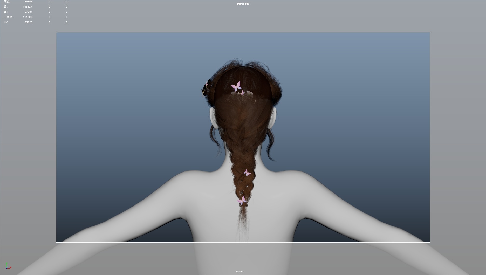 Realistic Female Hair Low-poly 3D model_7
