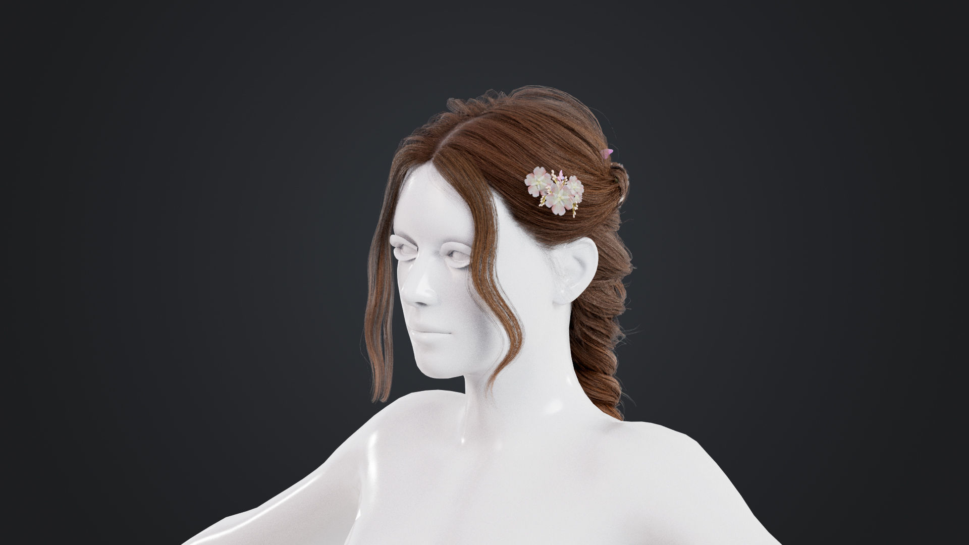 Realistic Female Hair Low-poly 3D model_2
