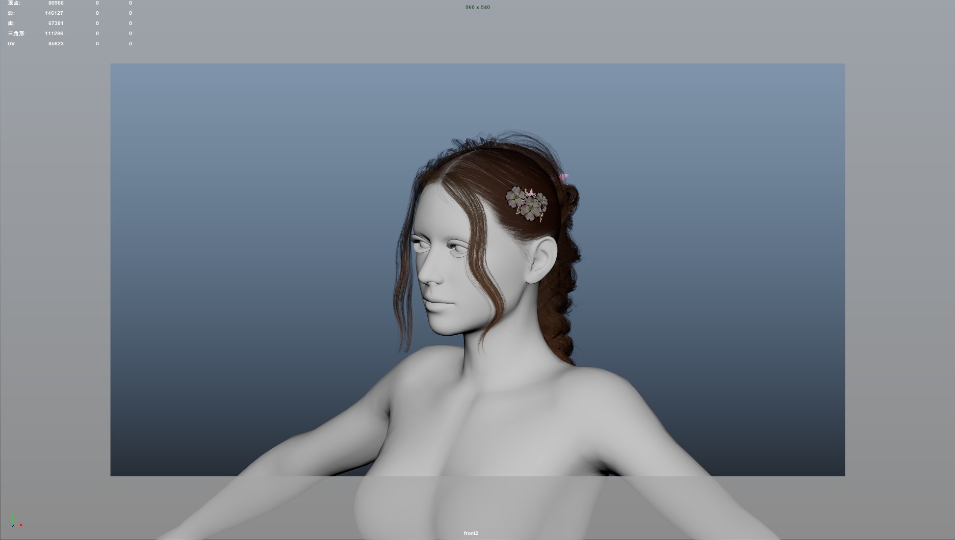 Realistic Female Hair Low-poly 3D model_5