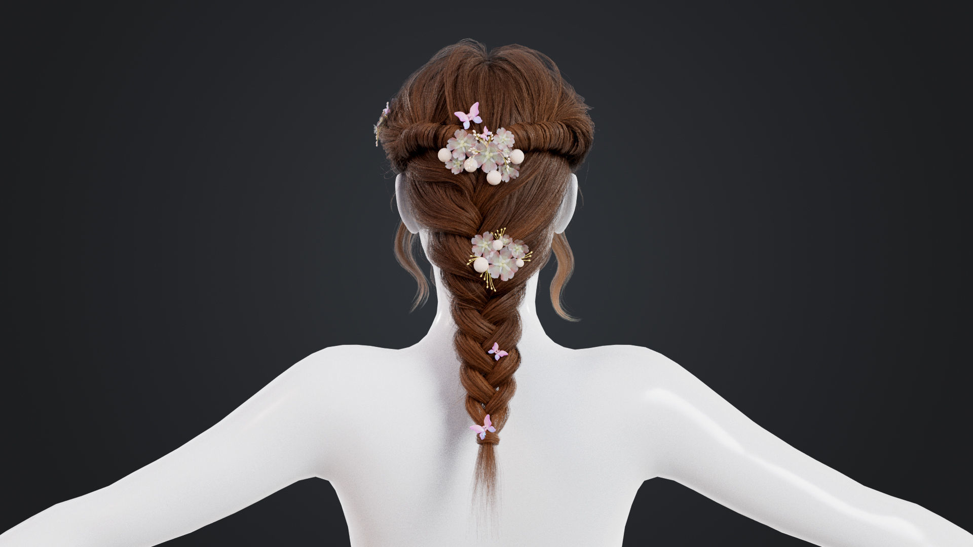 Realistic Female Hair Low-poly 3D model_3