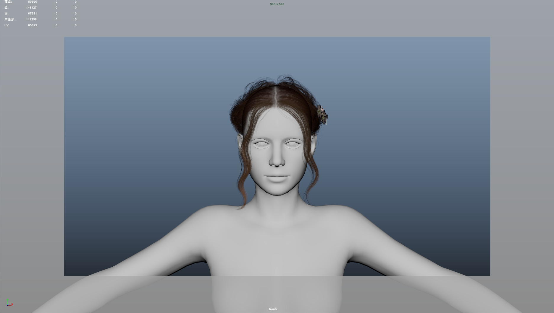 Realistic Female Hair Low-poly 3D model_4