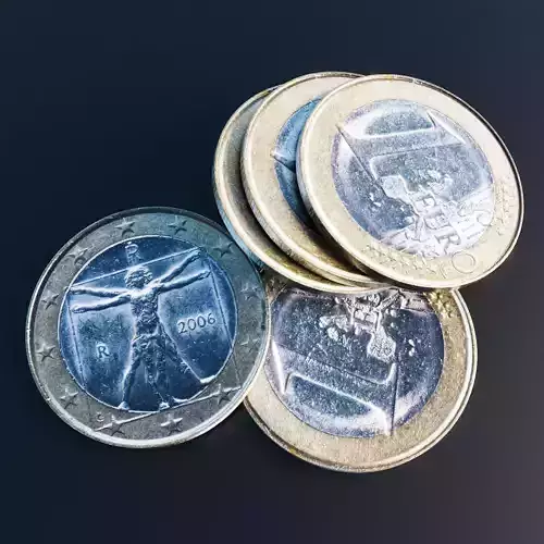Scanned one euro coin Low-poly 3D model