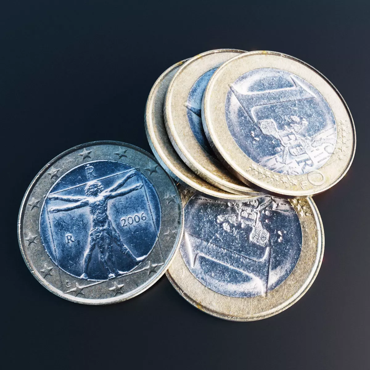 Scanned one euro coin Low-poly 3D model
