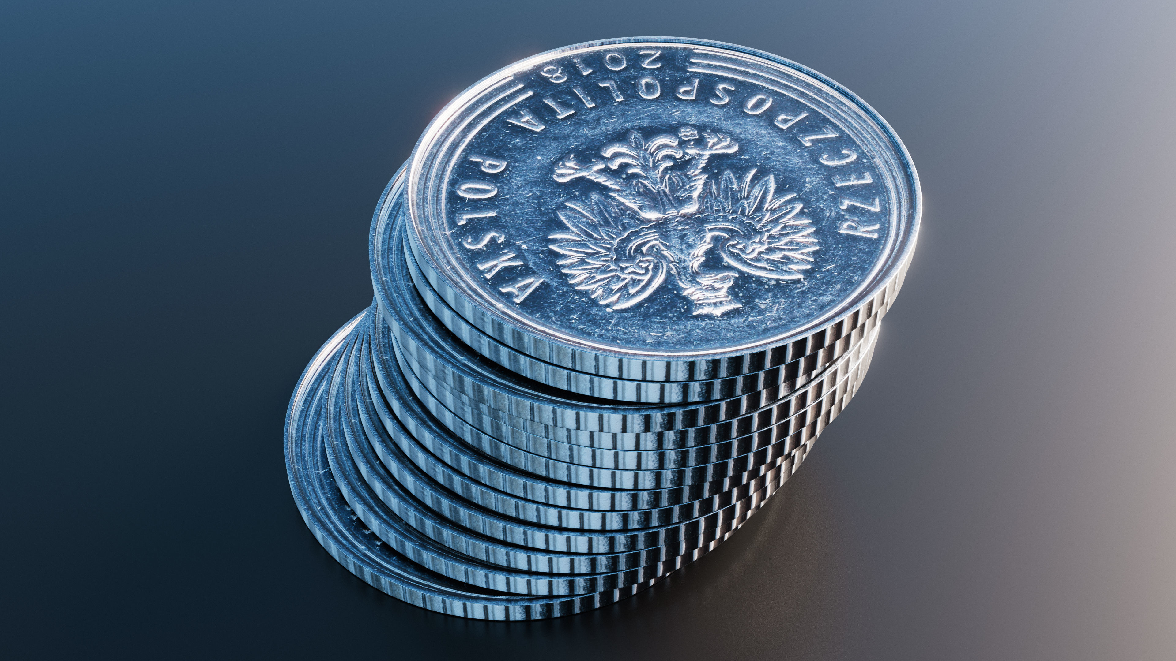 Polish Zloty coin Low-poly 3D model_4