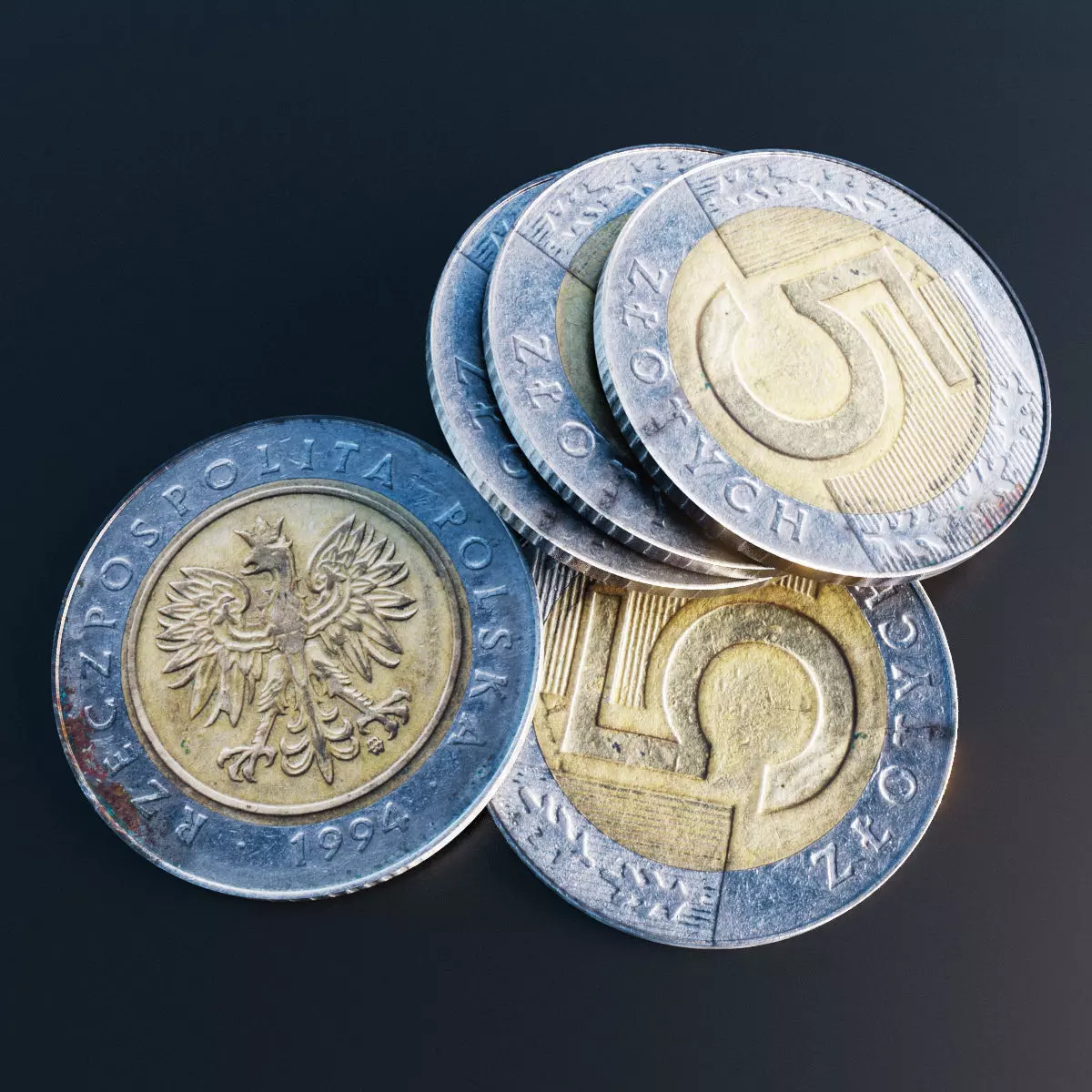 Polish Zloty coin Low-poly 3D model_0