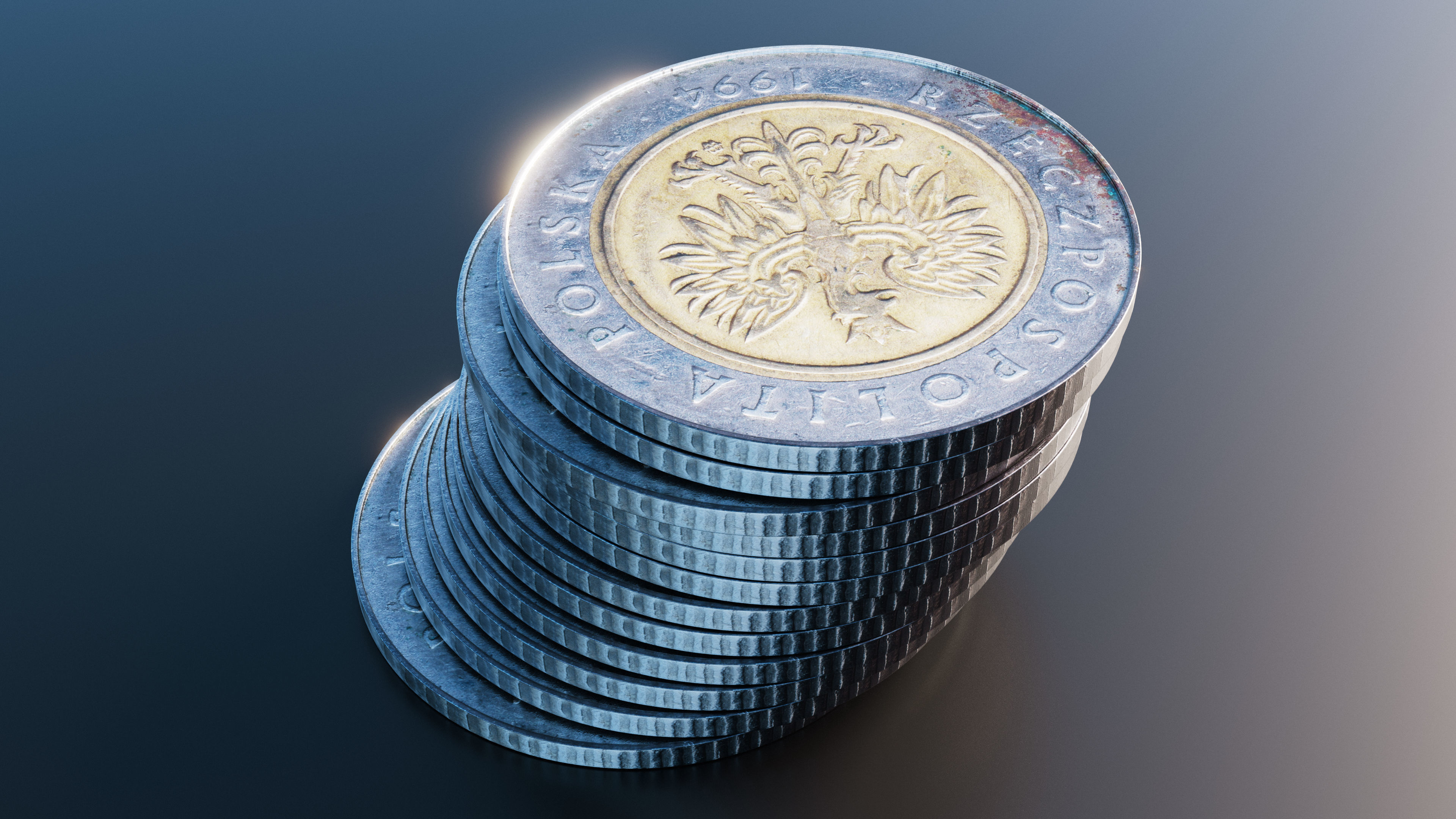 Polish Zloty coin Low-poly 3D model_4