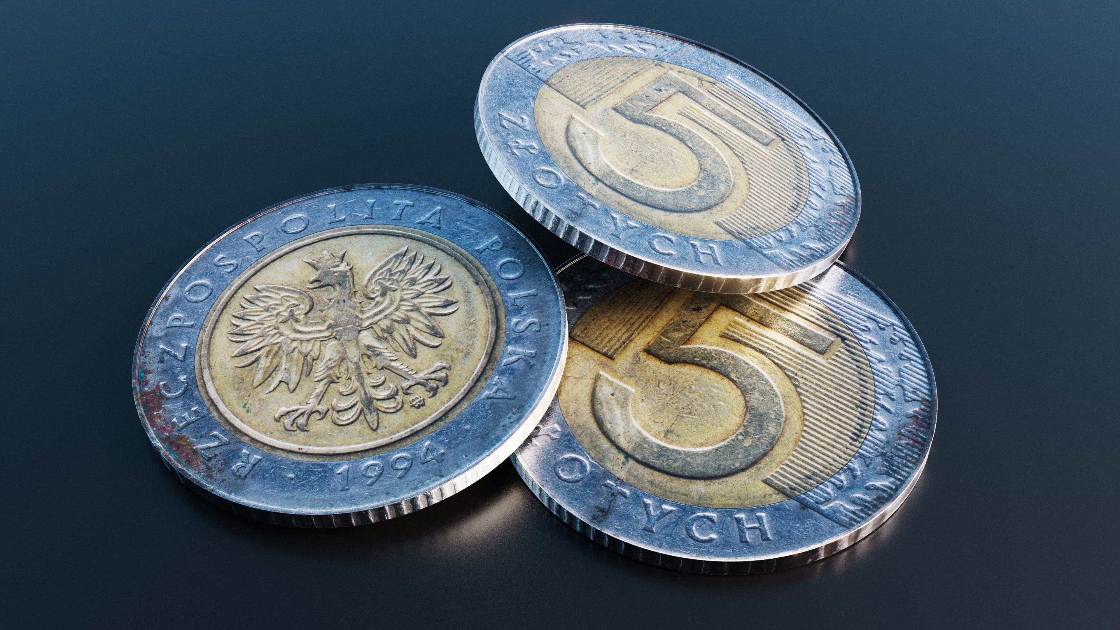 Polish Zloty coin Low-poly 3D model_8