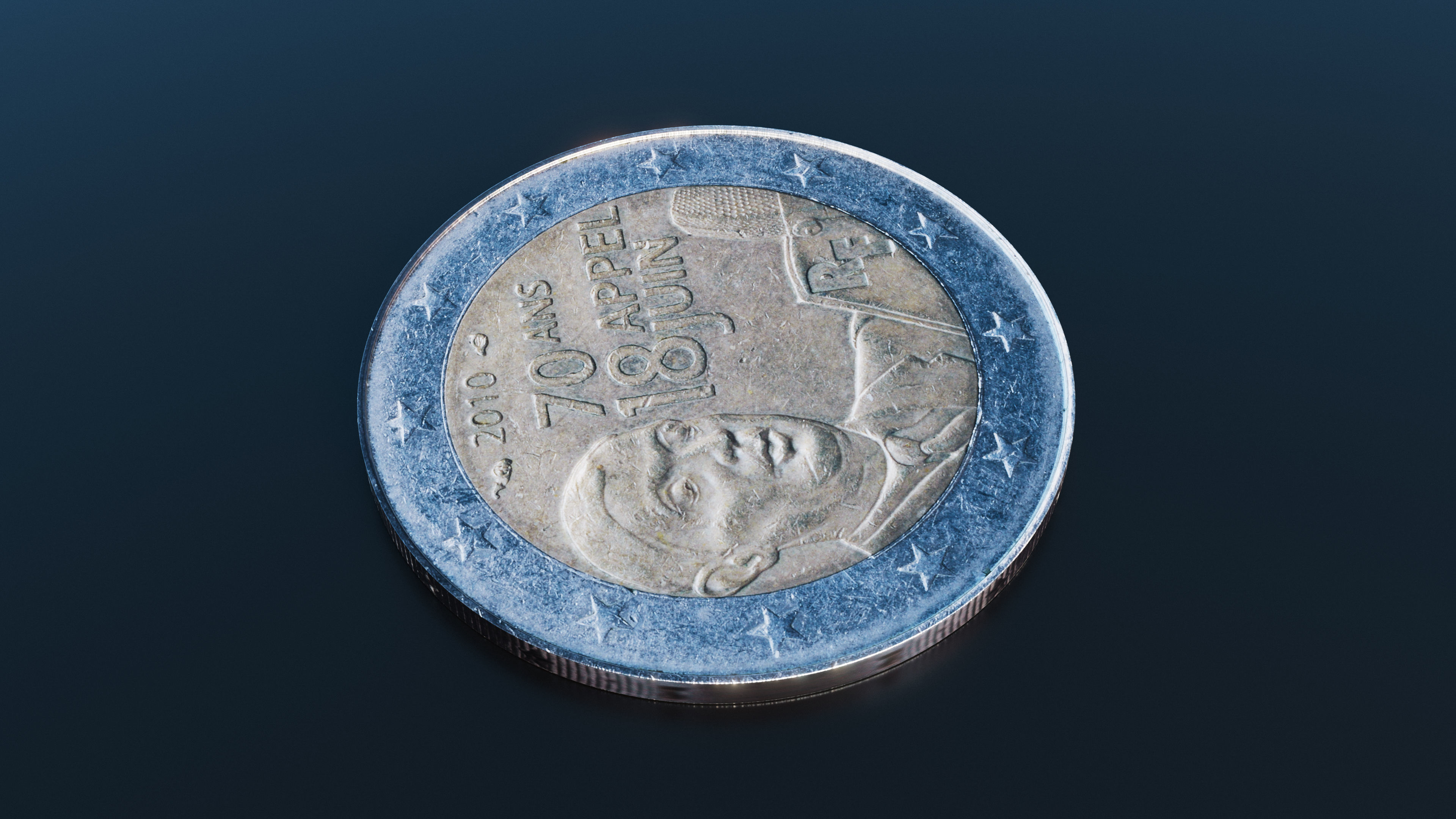 Two Euro Coin Low-poly 3D model_3