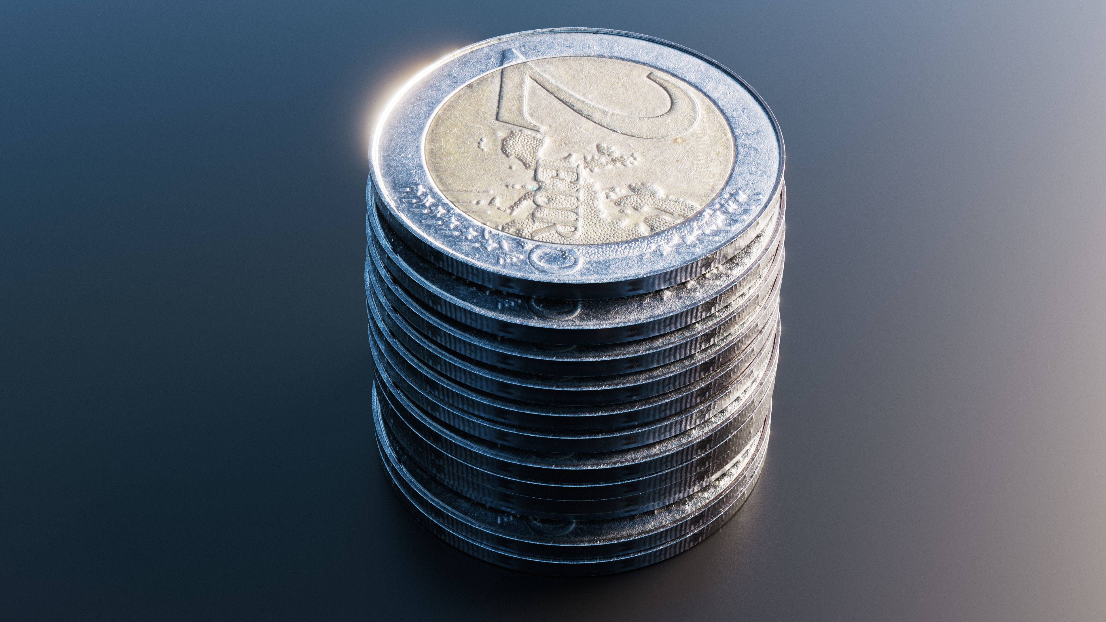 Two Euro Coin Low-poly 3D model_5