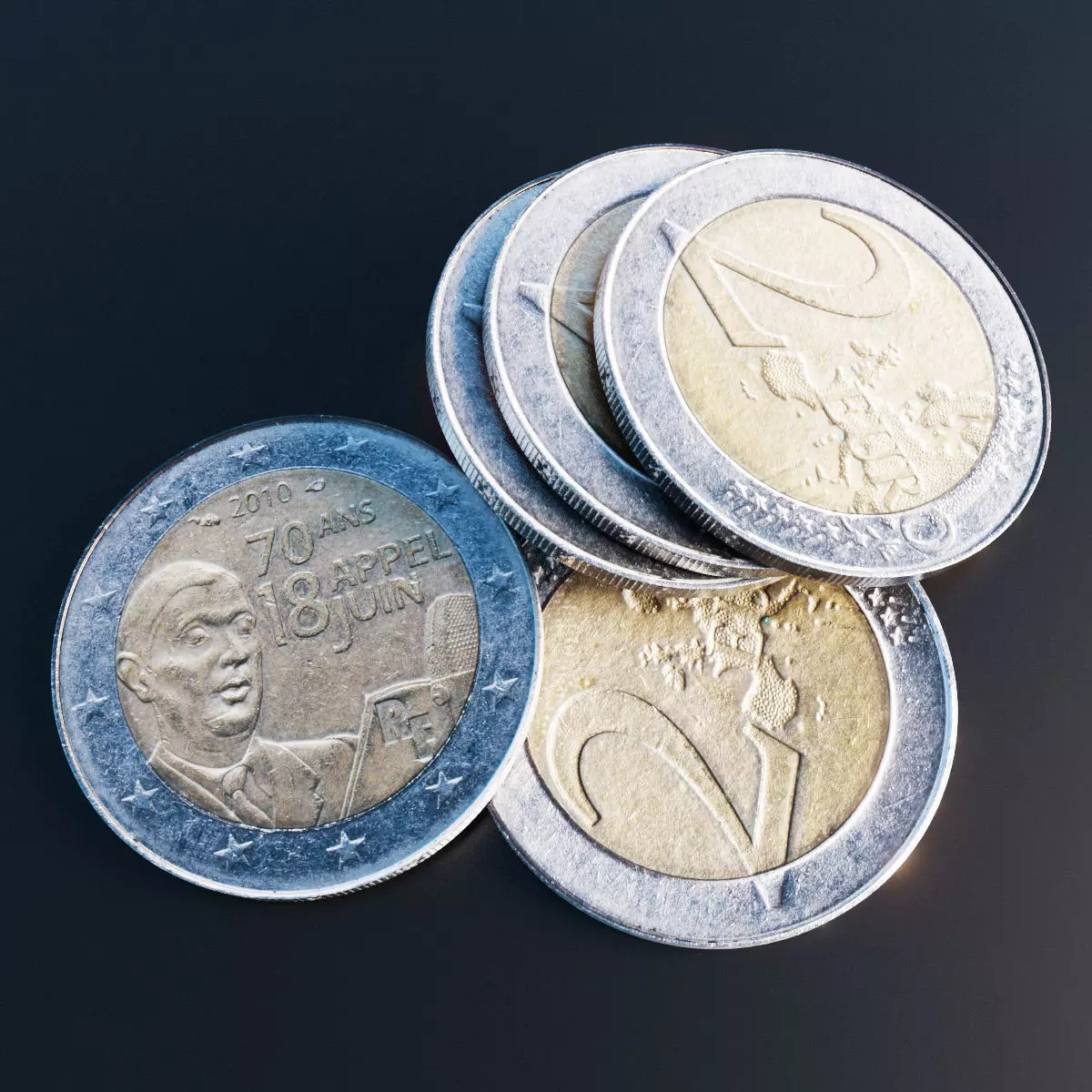 Two Euro Coin Low-poly 3D model_0