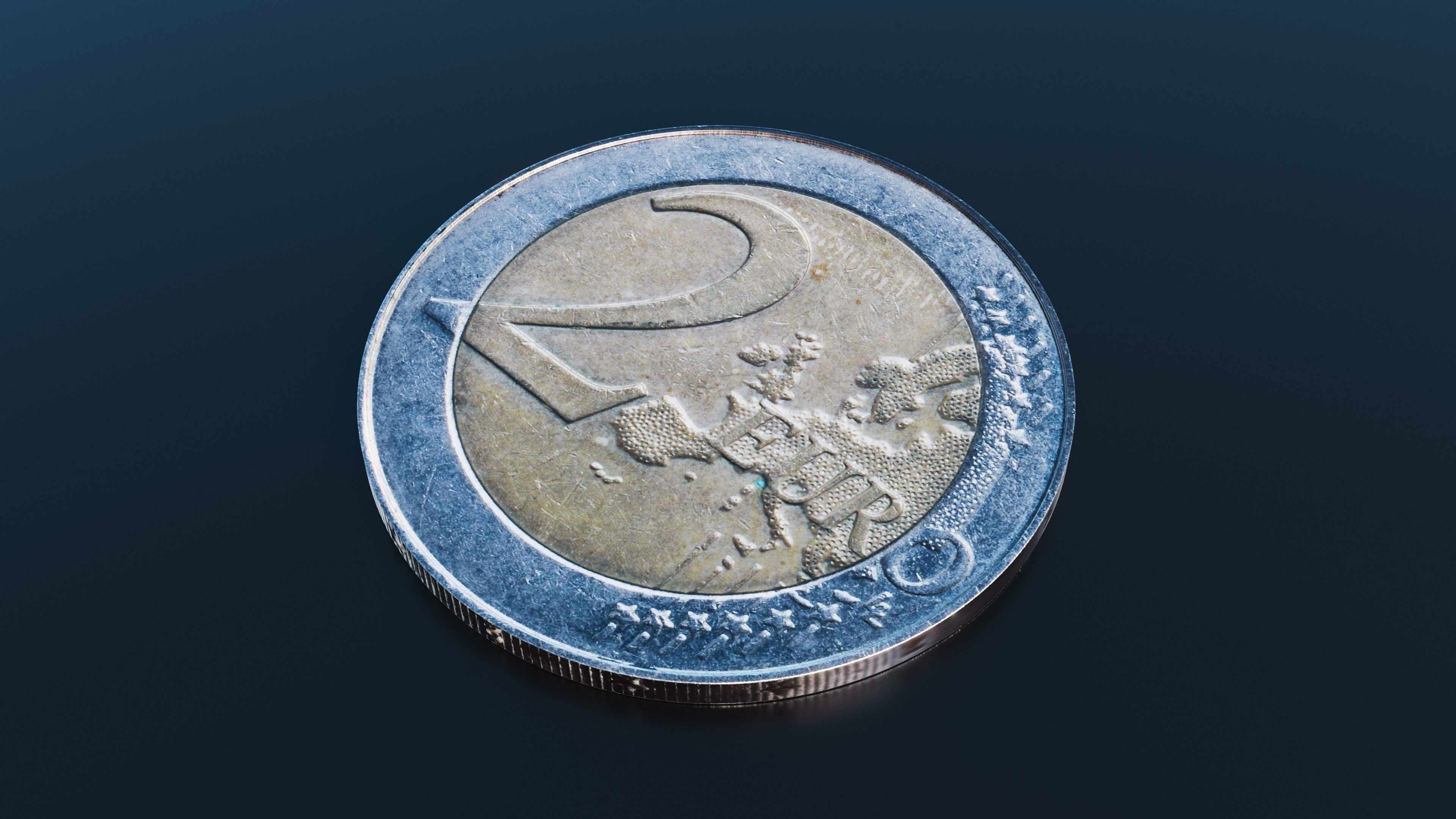 Two Euro Coin Low-poly 3D model_2