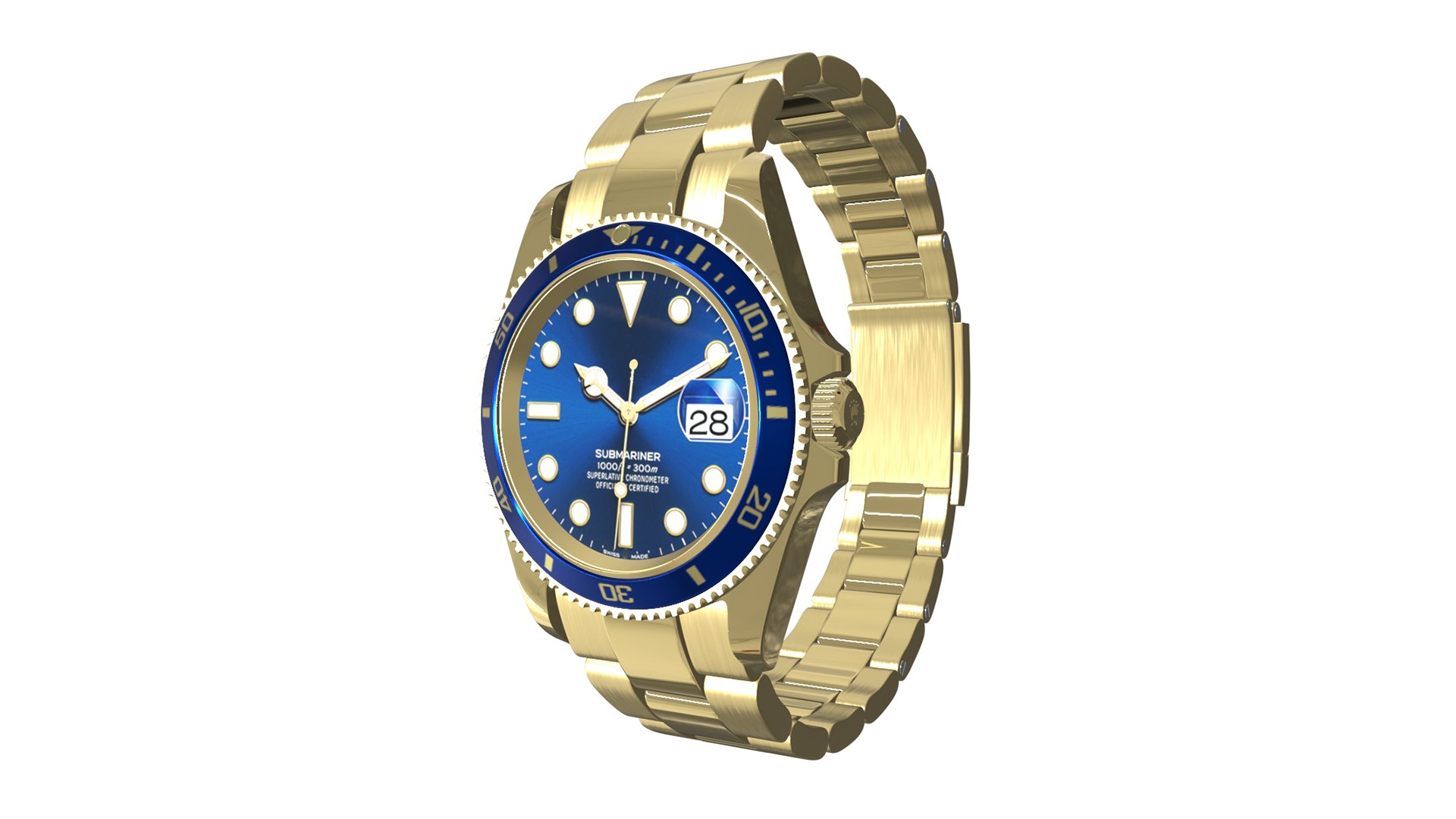 Watch Submariner Date Yellow Gold - Blue Dial Low-poly 3D model_1