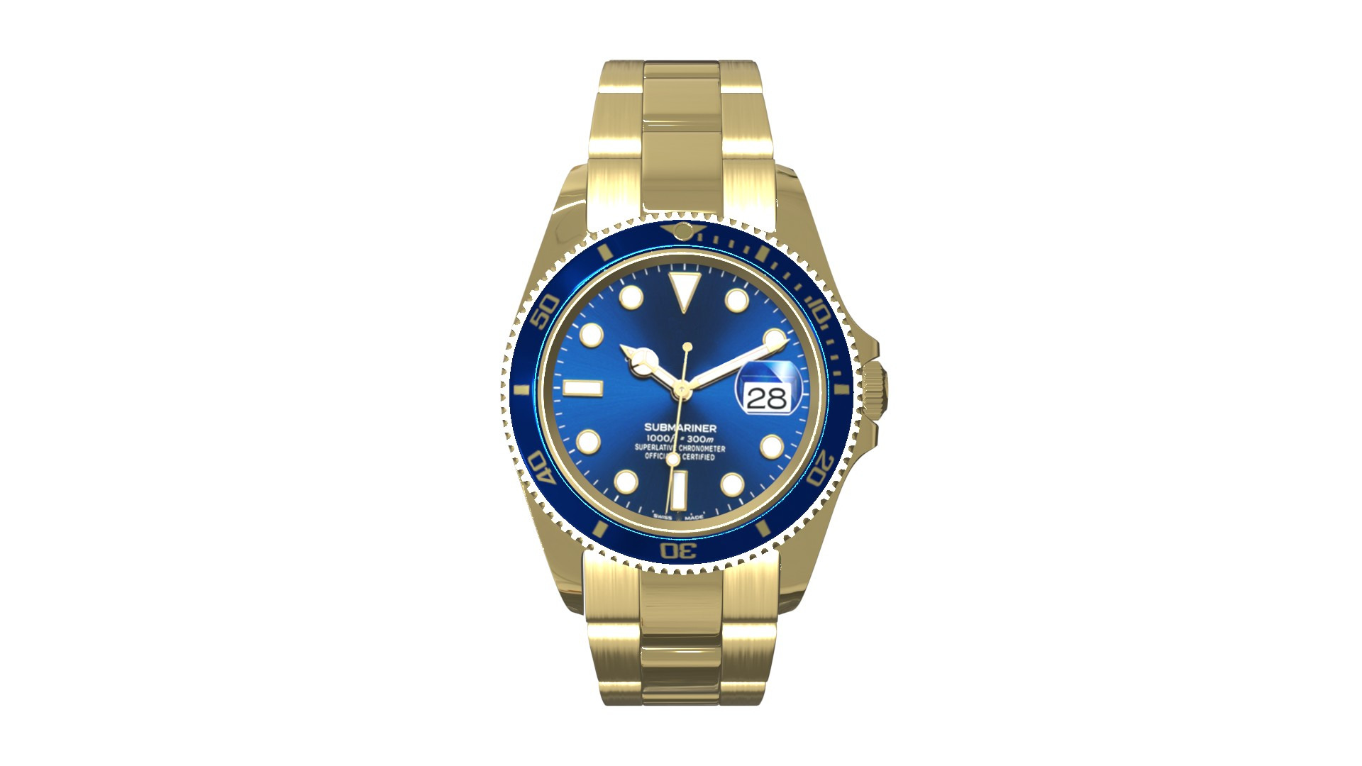 Watch Submariner Date Yellow Gold - Blue Dial Low-poly 3D model_2