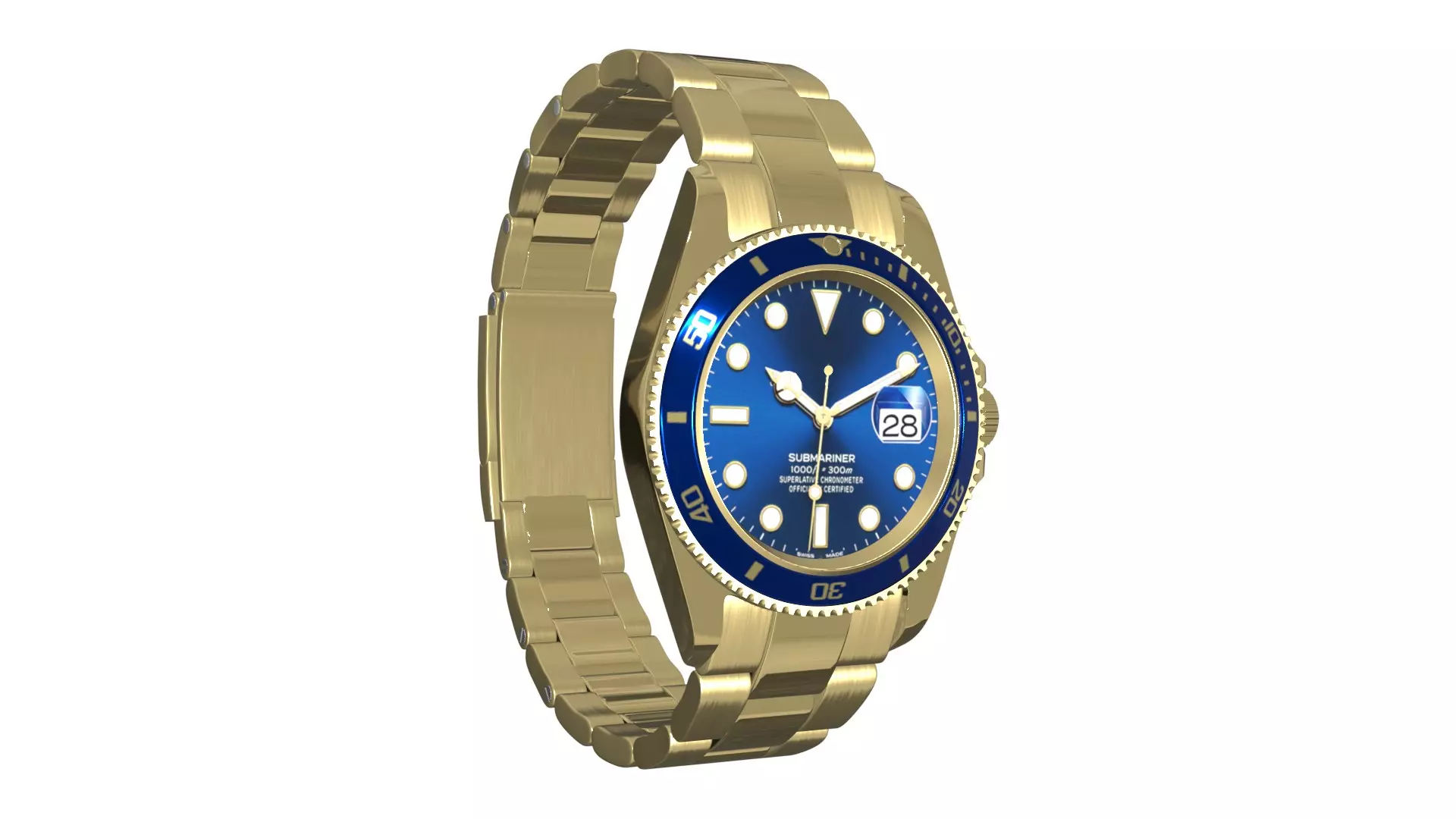 Watch Submariner Date Yellow Gold - Blue Dial Low-poly 3D model_0