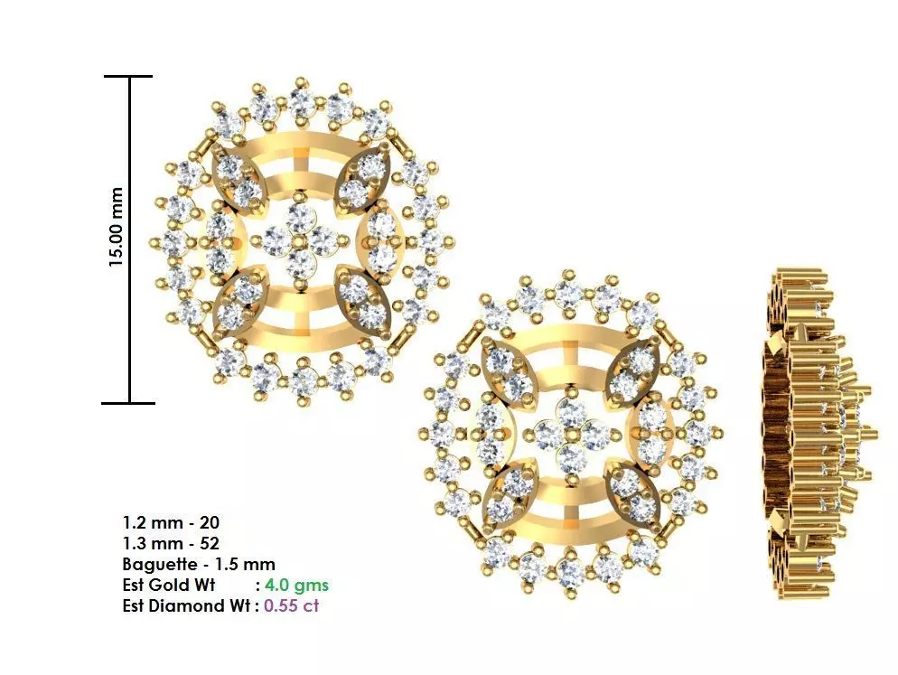 Women Earrings Render 3dm STL OBJ FBX Details 3D print model 3D print model_0