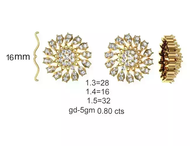 Women Earrings Render 3dm STL OBJ FBX Details 3D print model