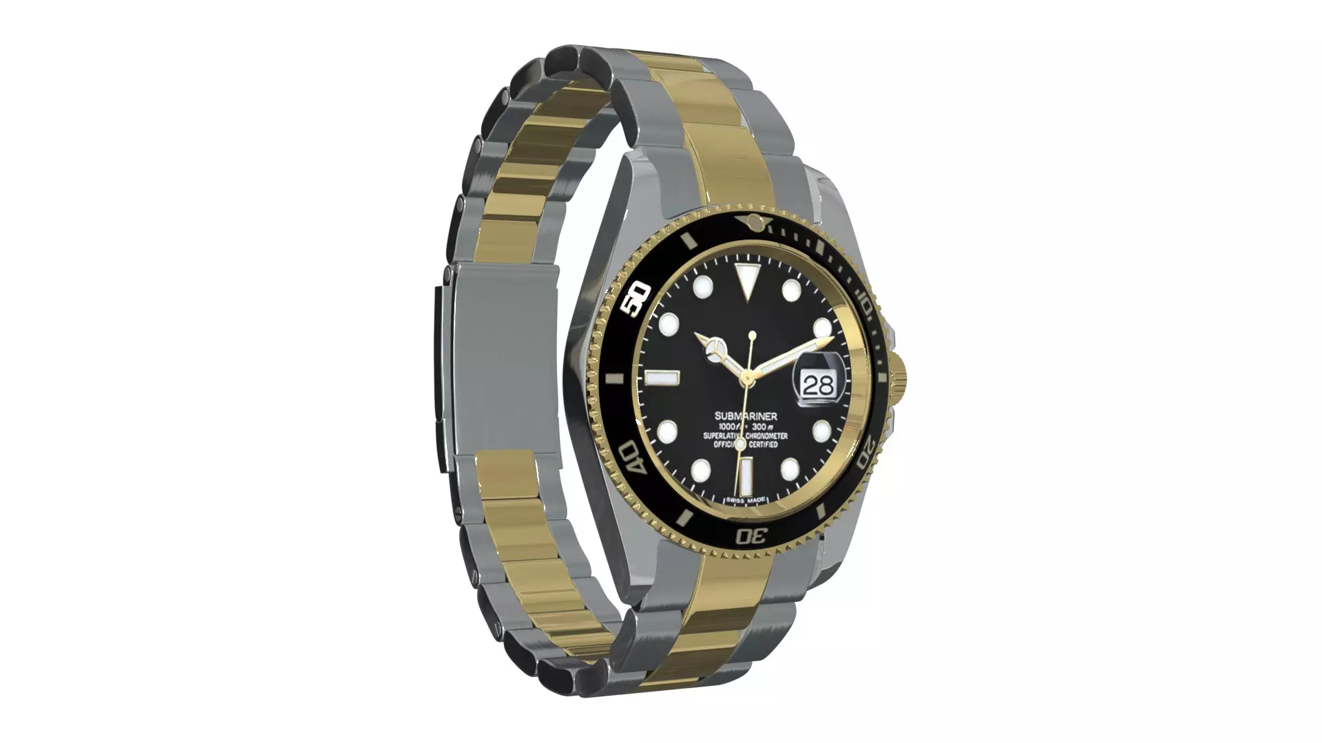 Watch Submariner Date Oystersteel and yellow gold - Black Dial Low-poly 3D model