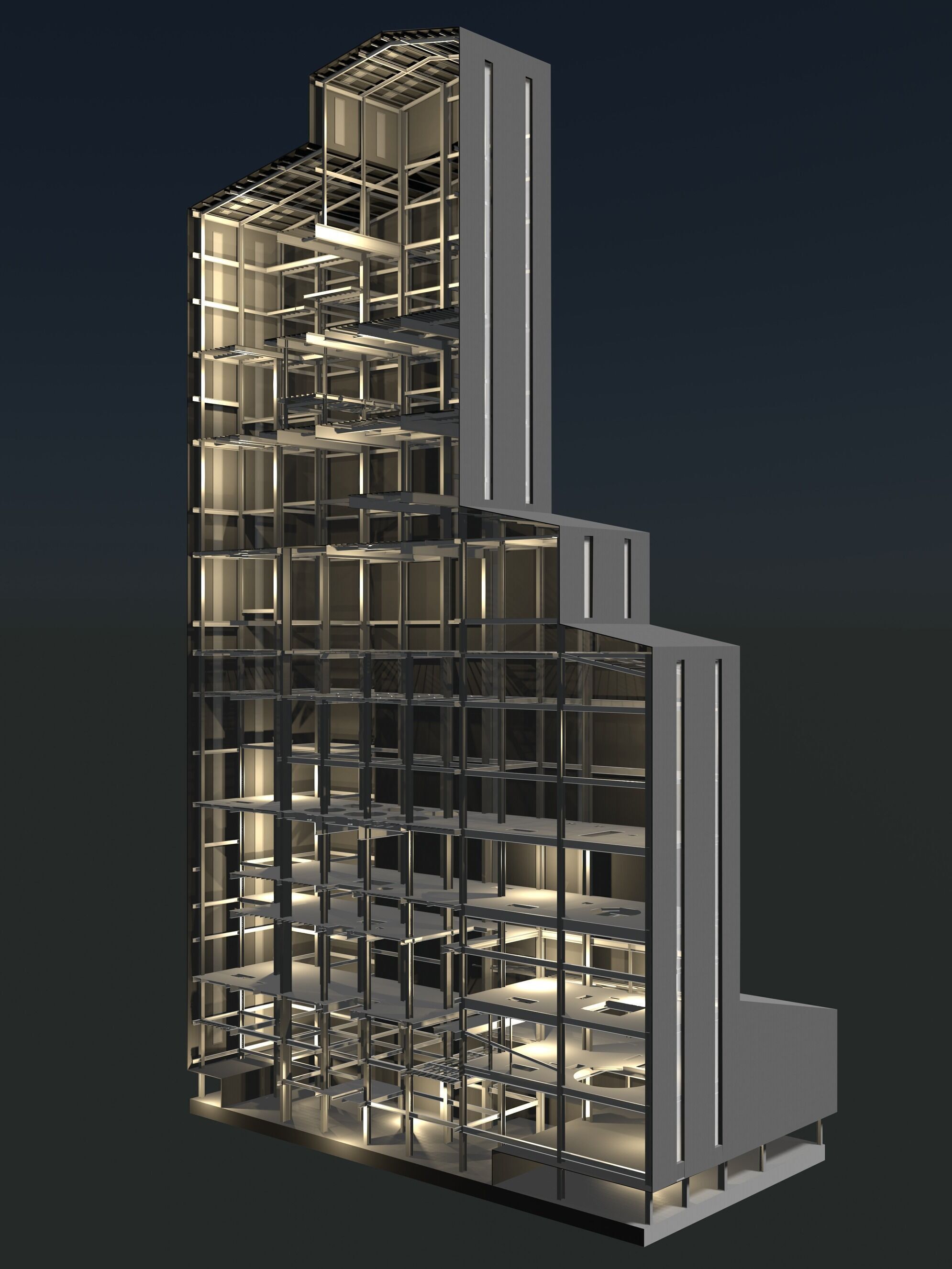 Factory tower building in section cut 25i03 3D model_3