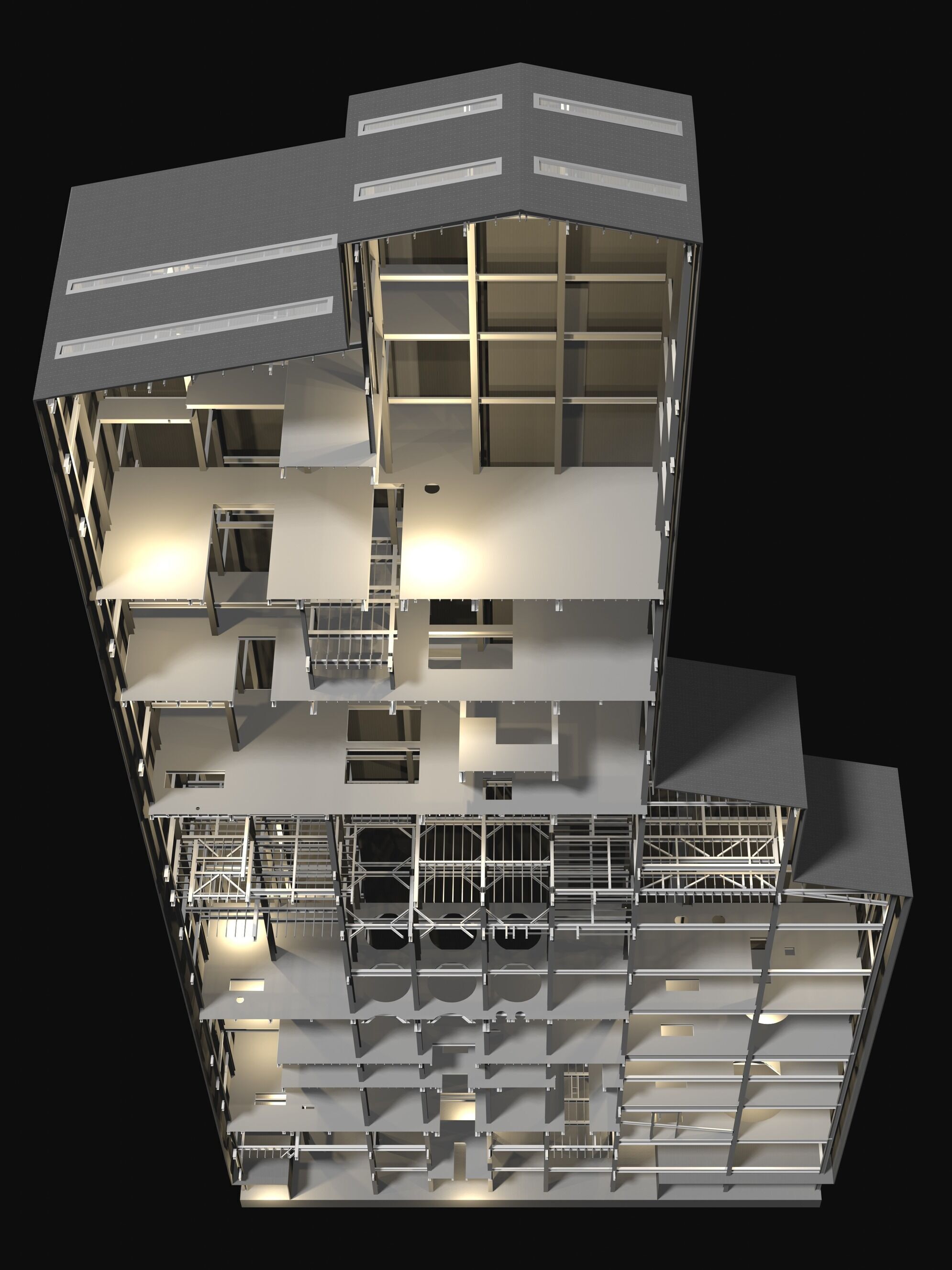 Factory tower building in section cut 25i03 3D model_2