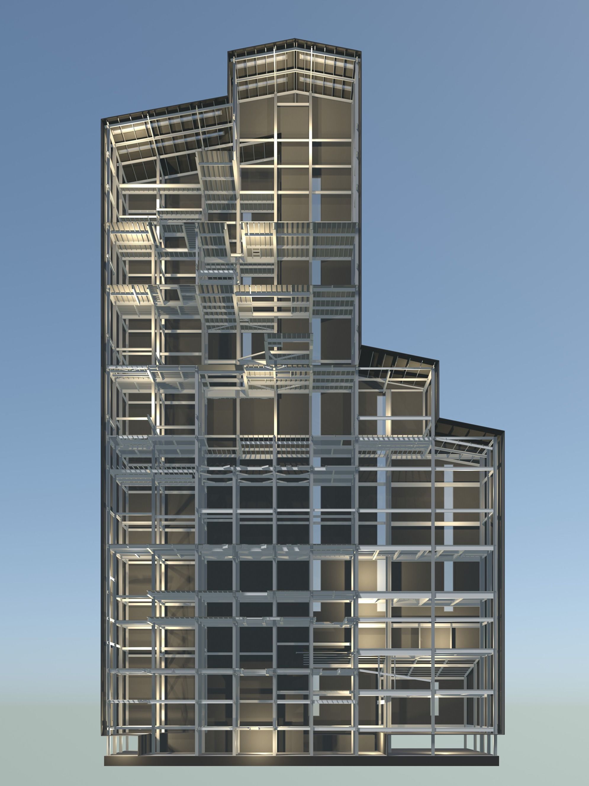 Factory tower building in section cut 25i03 3D model_1