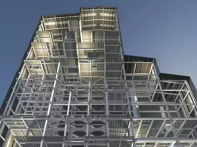 Factory tower building in section cut 25i03 3D model