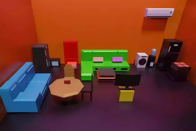 Low Poly Home Furniture Equipment Free Free low-poly 3D model