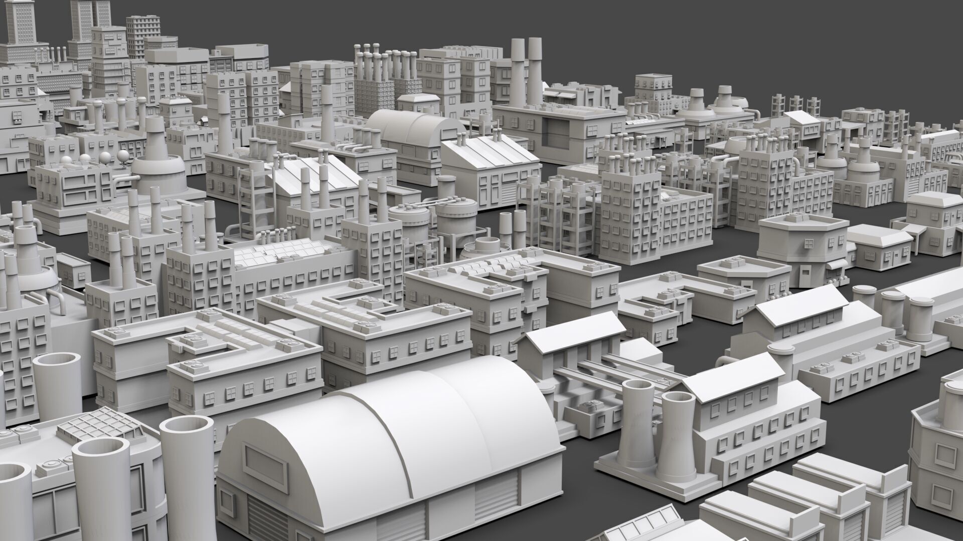 Low Poly City Buildings Pack Of 230 - Game Ready - Untextured  Low-poly 3D model_8