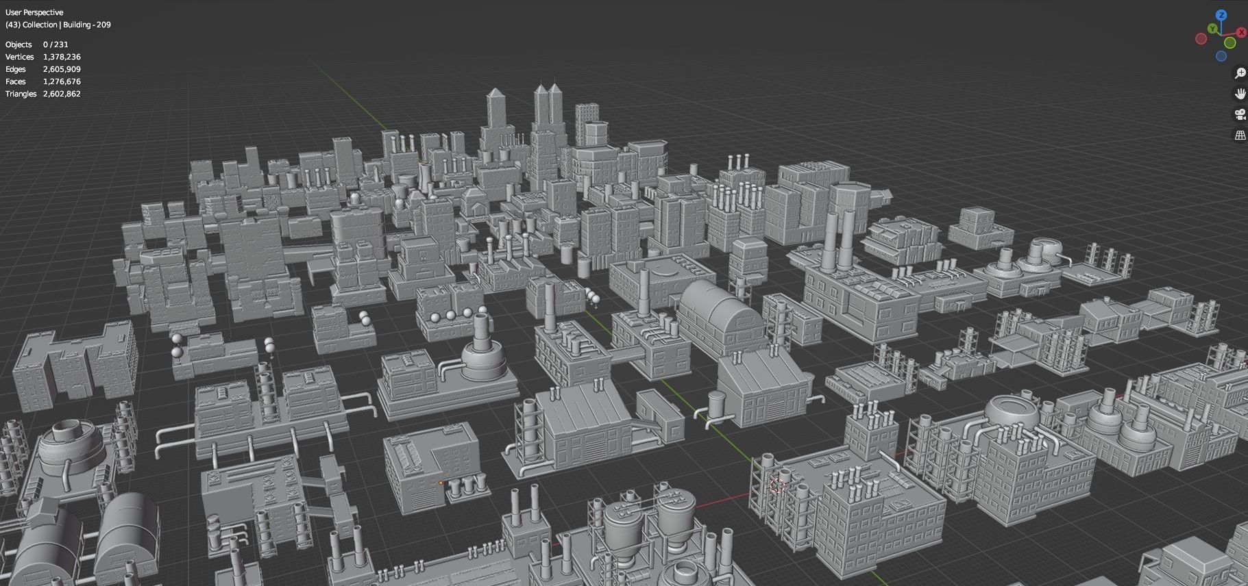 Low Poly City Buildings Pack Of 230 - Game Ready - Untextured  Low-poly 3D model_129