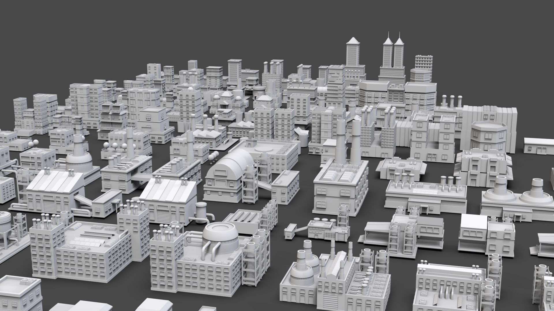 Low Poly City Buildings Pack Of 230 - Game Ready - Untextured  Low-poly 3D model_6
