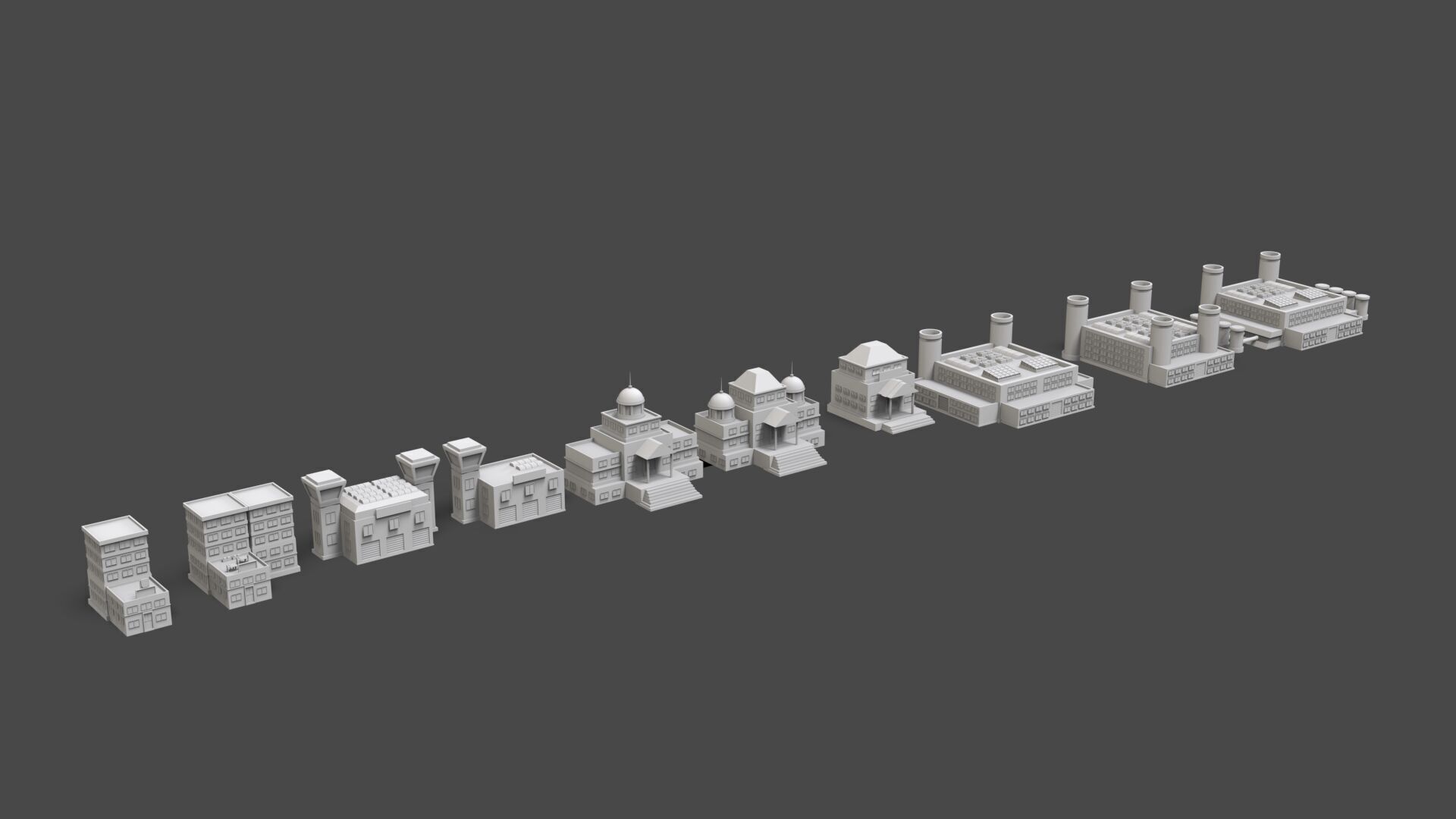 Low Poly City Buildings Pack Of 230 - Game Ready - Untextured  Low-poly 3D model_64