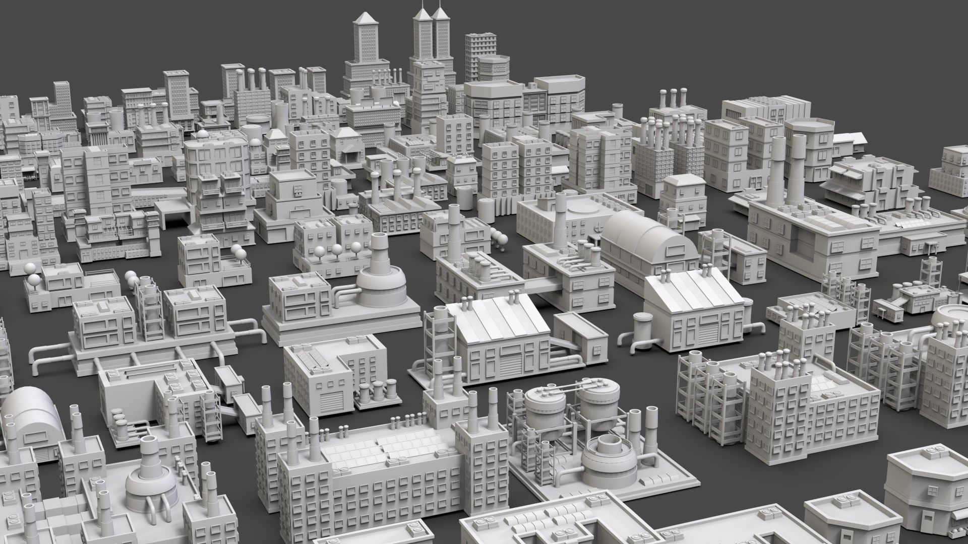 Low Poly City Buildings Pack Of 230 - Game Ready - Untextured  Low-poly 3D model_5