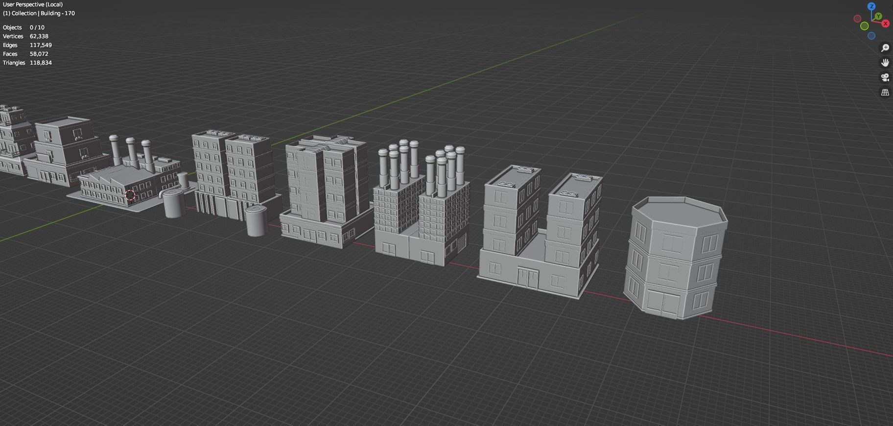 Low Poly City Buildings Pack Of 230 - Game Ready - Untextured  Low-poly 3D model_148