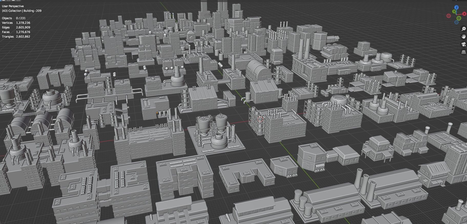 Low Poly City Buildings Pack Of 230 - Game Ready - Untextured  Low-poly 3D model_132