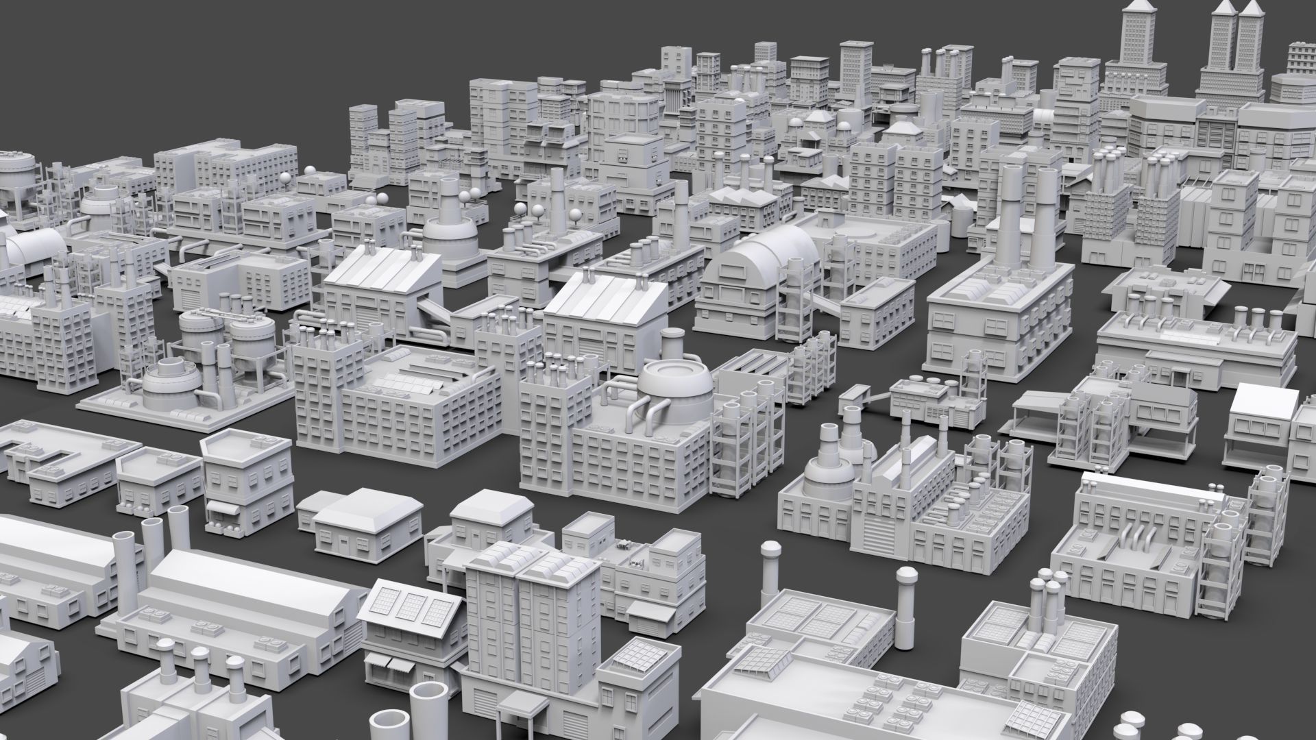 Low Poly City Buildings Pack Of 230 - Game Ready - Untextured  Low-poly 3D model_3