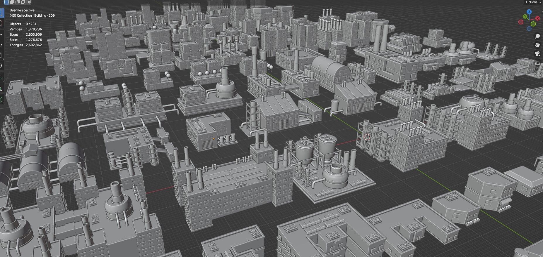 Low Poly City Buildings Pack Of 230 - Game Ready - Untextured  Low-poly 3D model_133