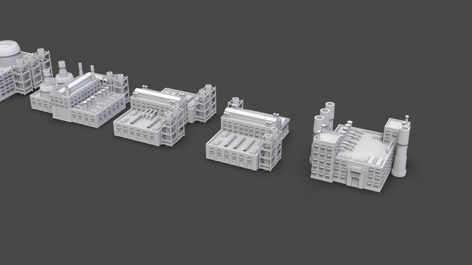 Low Poly City Buildings Pack Of 230 - Game Ready - Untextured  Low-poly 3D model_12